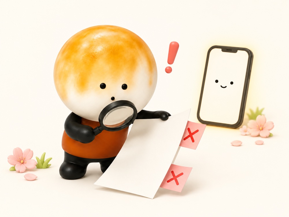 AIが勝手に足した事実を、虫めがねで見つけて消しているイラスト