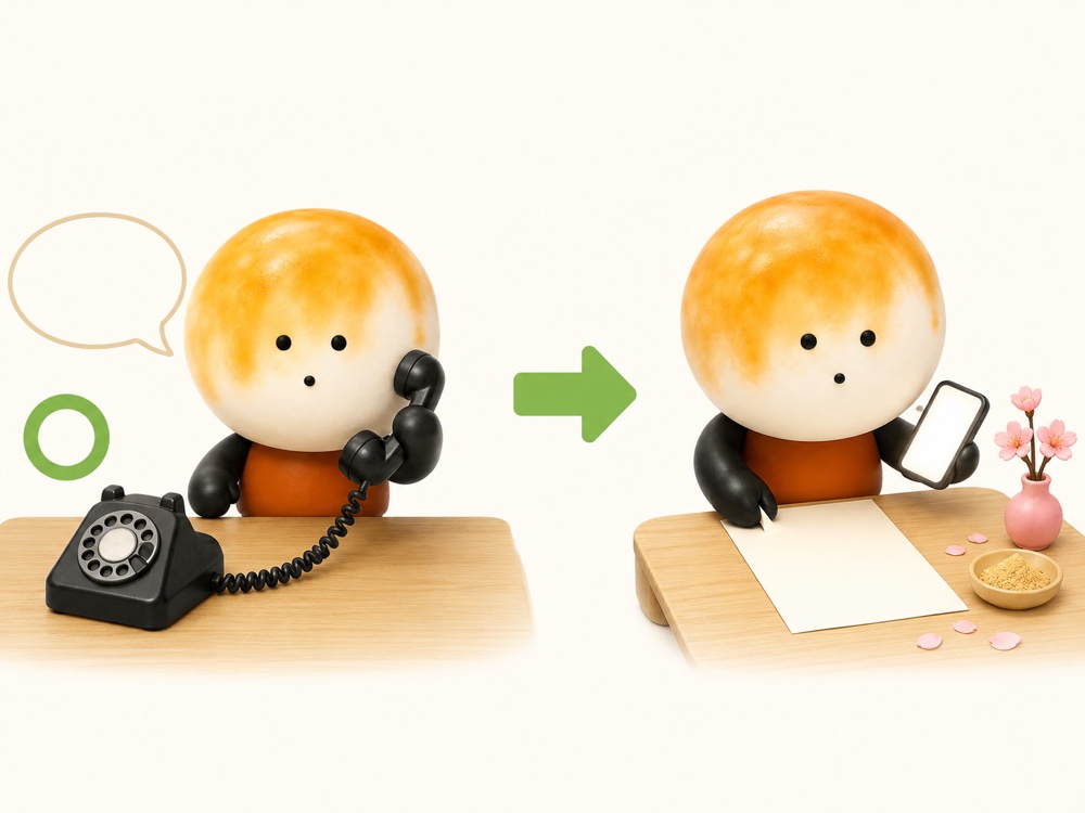 文章を作る前に、まず人へ報告している場面のイラスト