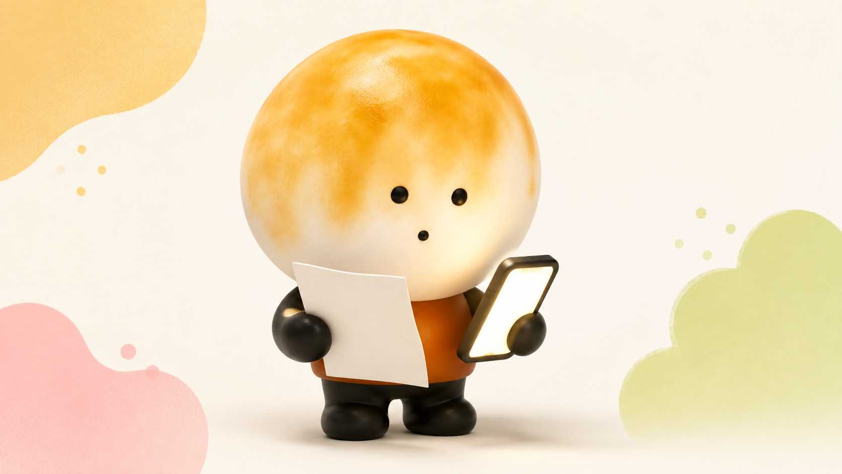 白紙の手紙とスマートフォンを見比べる、お団子団長のイラスト